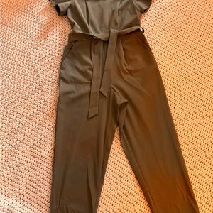 Calvin Klein Olive Green Tie-Waist Jumpsuit